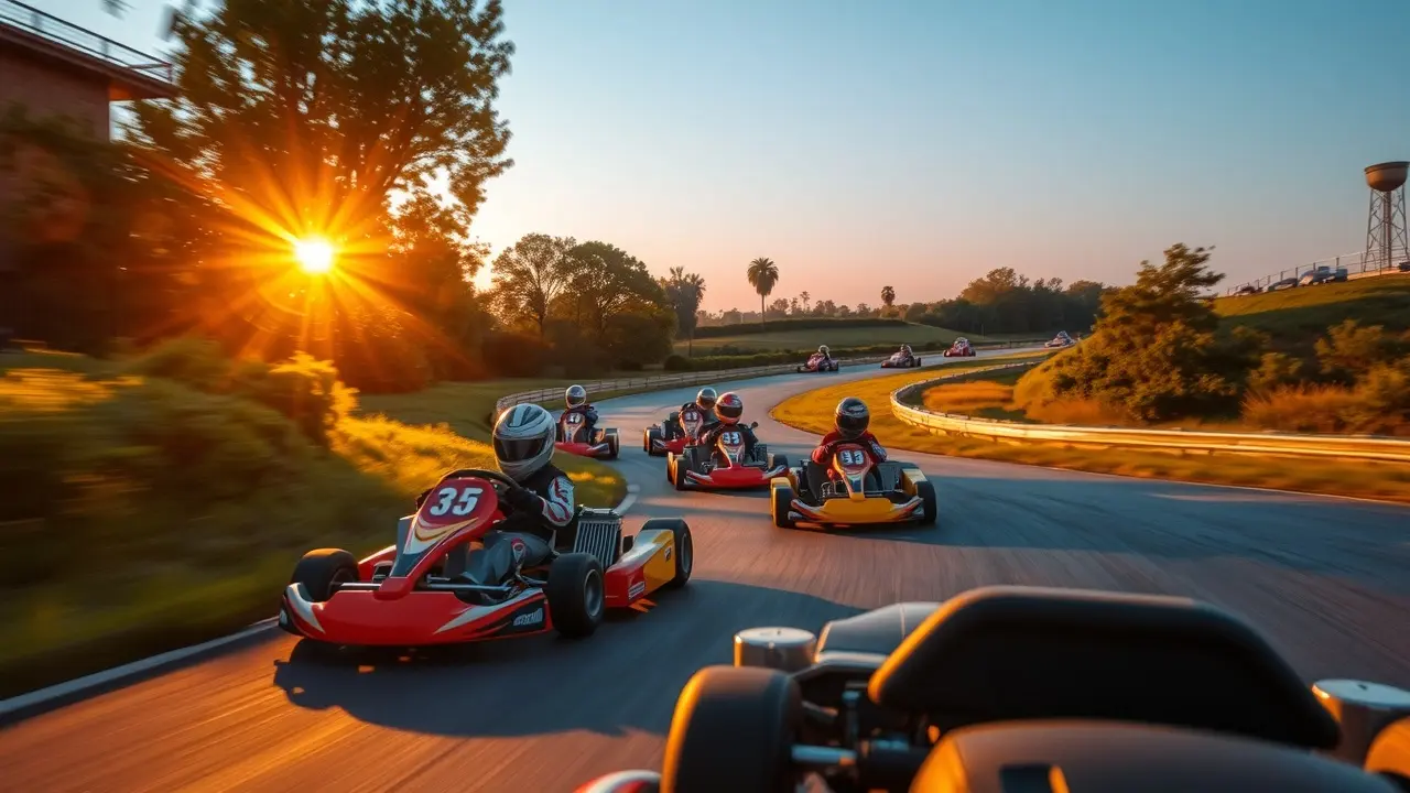 Kart em alta velocidade numa pista ensolarada
