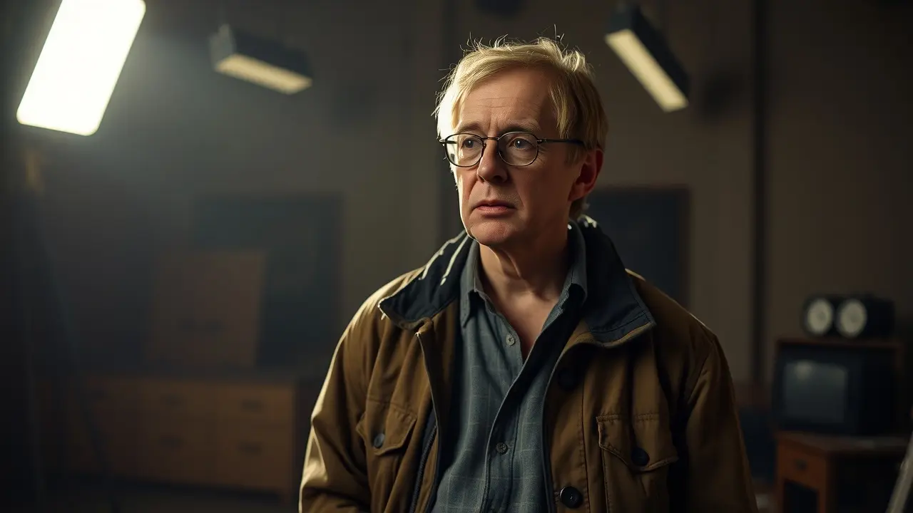 Sonhar com Ken Loach: Desvende os Significados Ocultos Ken Loach pensativo em estúdio de filmagem