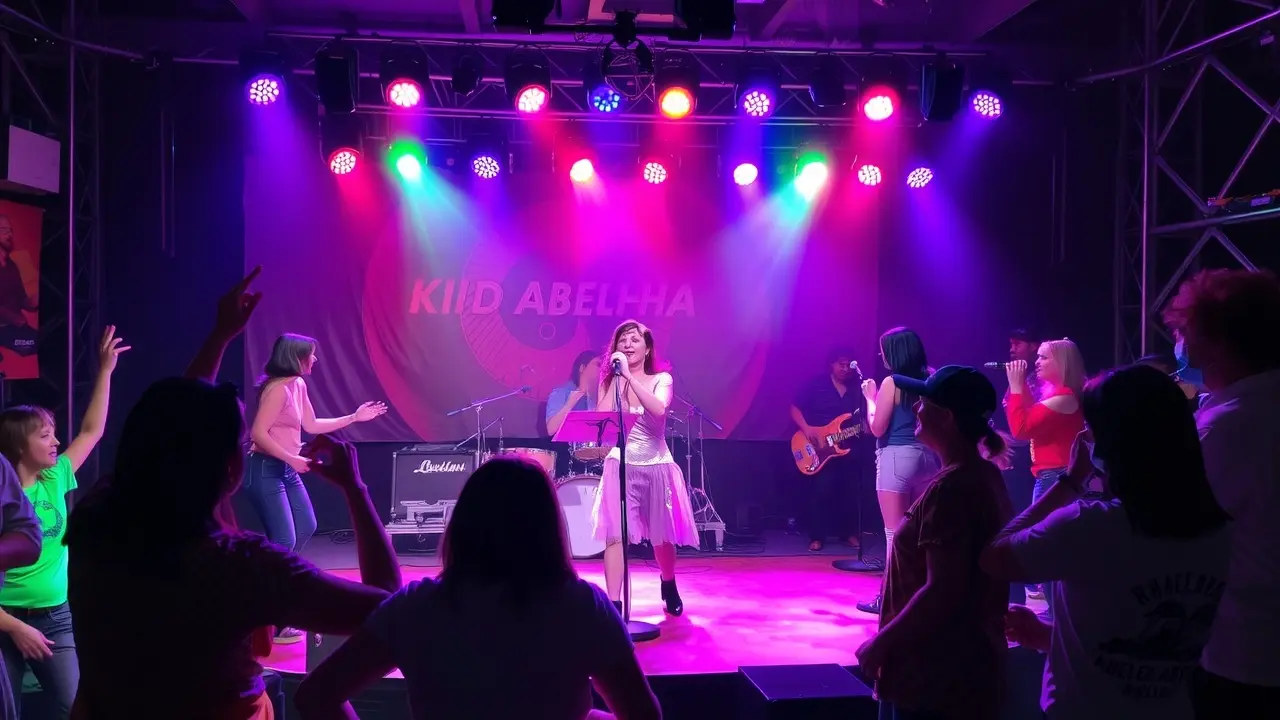 Sonhar com Kid Abelha: Descubra o Significado e as Mensagens Ocultas Show animado do Kid Abelha com Paula Toller no palco.