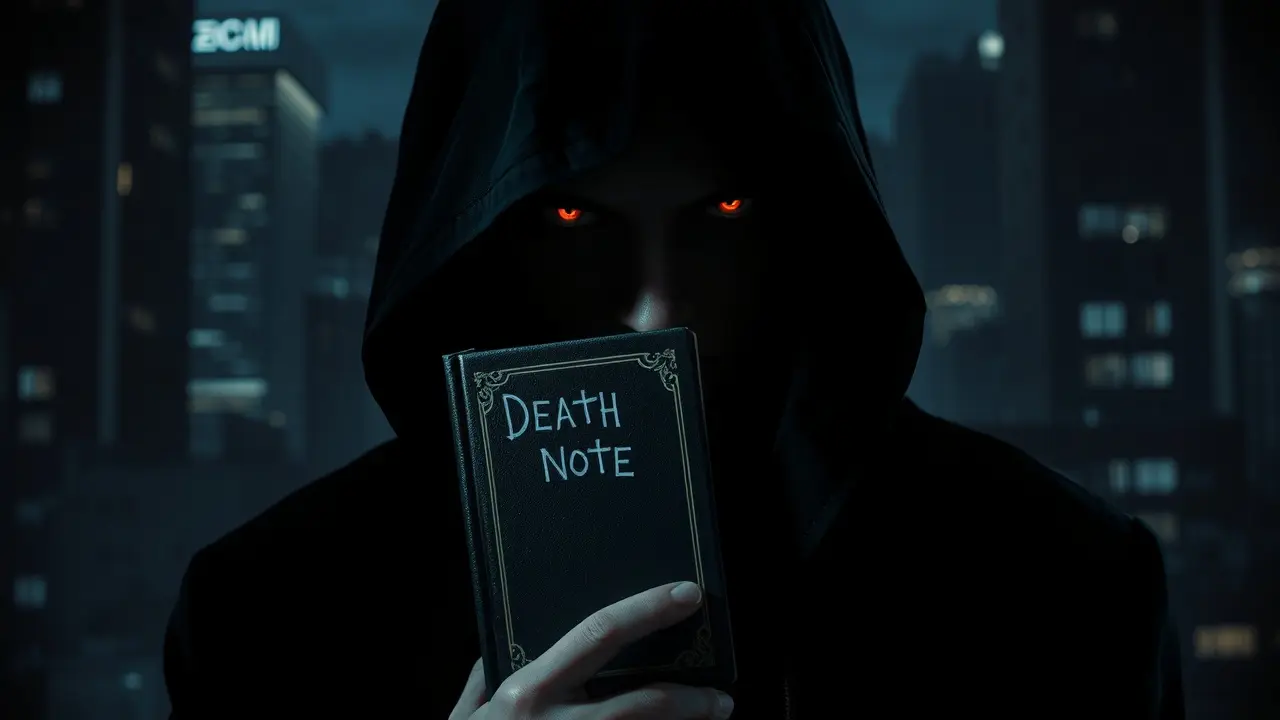 Homem segurando caderno Death Note em sonho