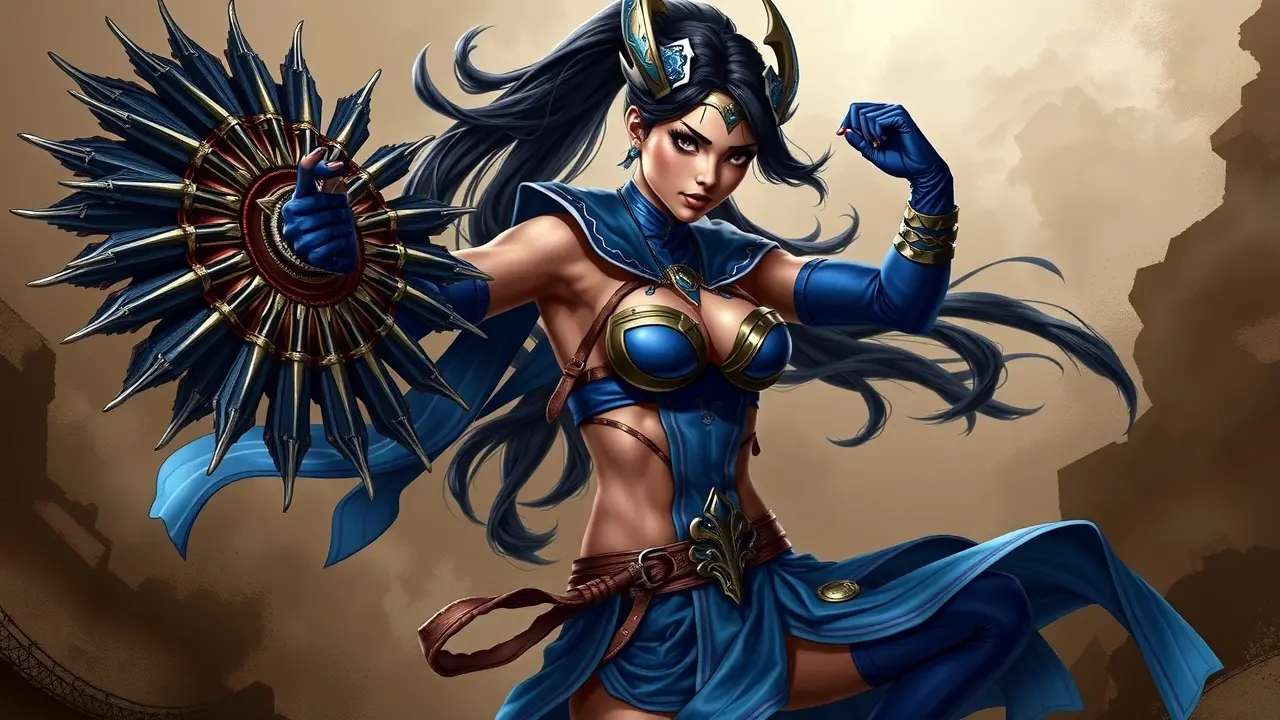 Kitana segurando seus leques de aço