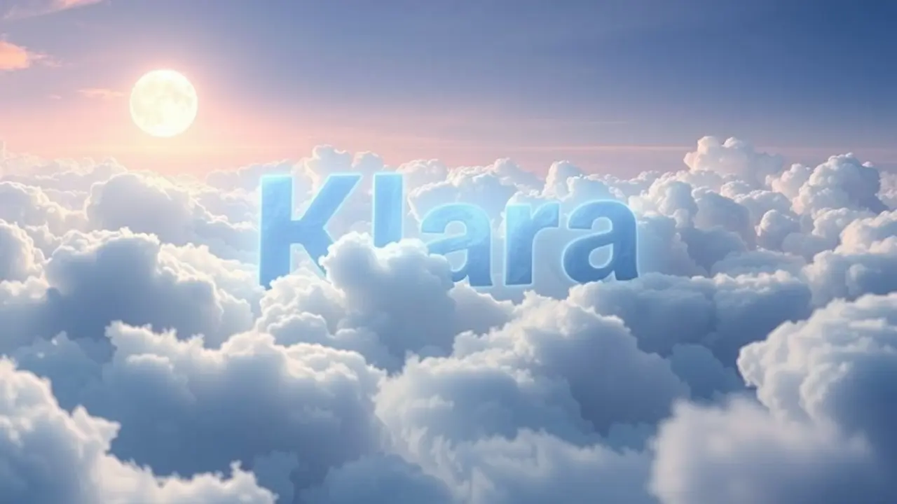 O Significado Profundo de Sonhar com Klara: Uma Análise Detalhada Cenário onírico com o nome Klara nas nuvens iluminadas pelo luar.