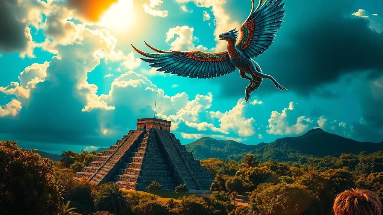 Kukulkán, a serpente emplumada voando