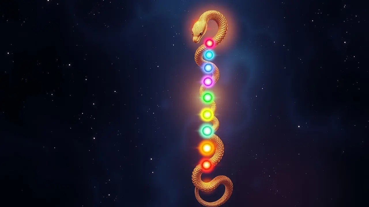 Significado de Sonhar com Kundalini: Despertar e Transformação Serpente dourada Kundalini ascendendo chakras.