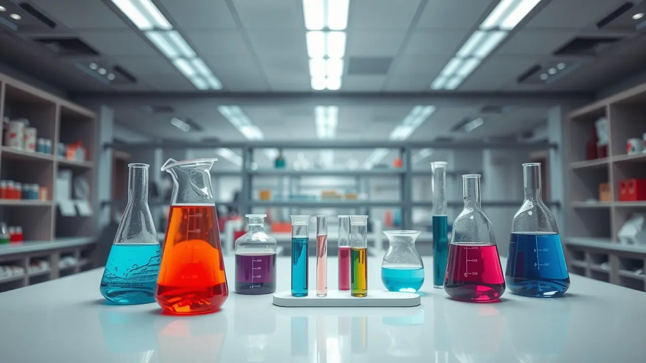 Laboratório moderno com líquidos coloridos
