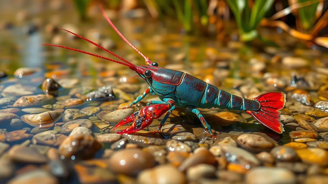 Lagostim nadando em água cristalina