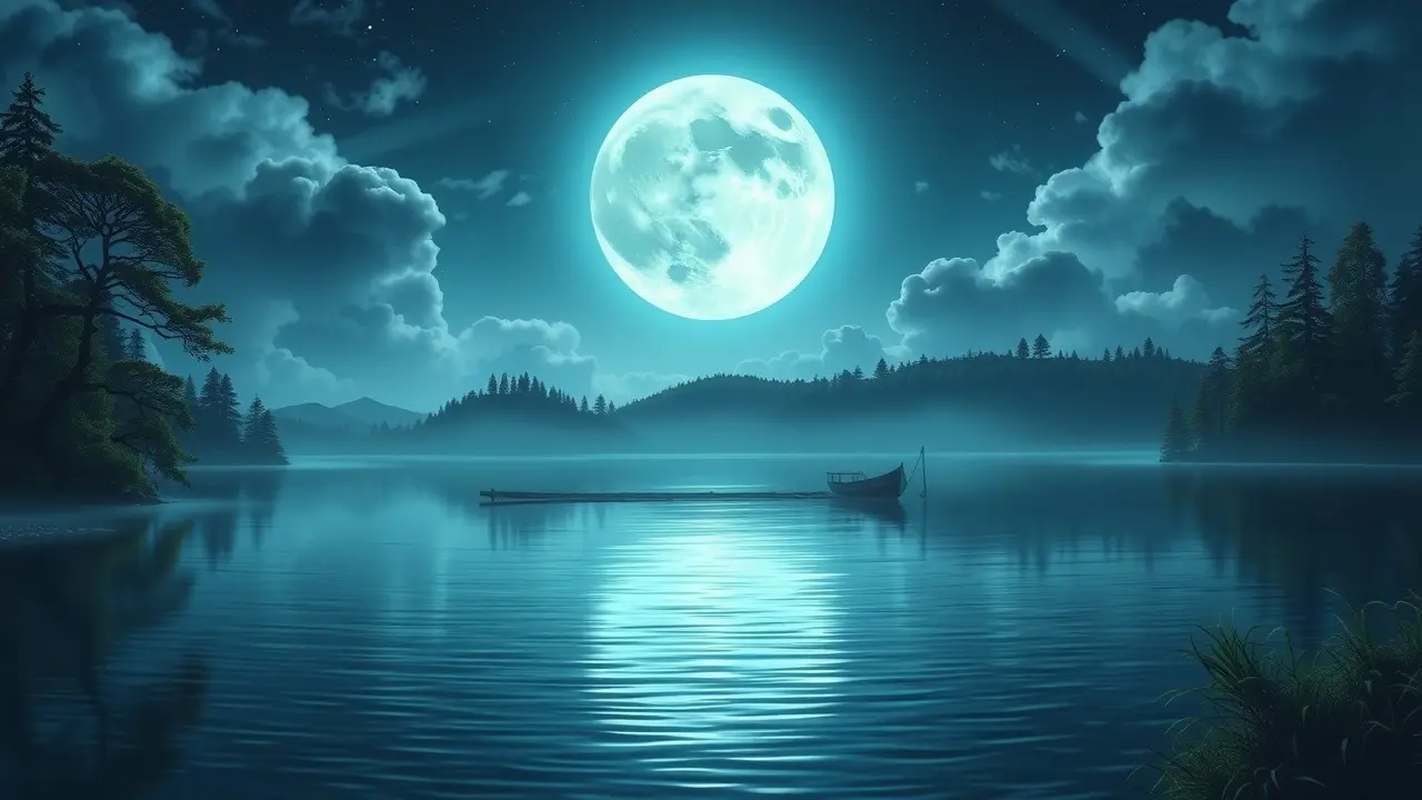 Sonhar com Laguz: Desvende os Mistérios das Águas Profundas Runa Laguz brilhando sobre um lago tranquilo.