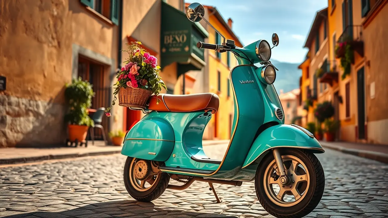 Sonhar com Lambreta: Descubra os Significados Ocultos! Lambreta antiga em rua de paralelepípedos