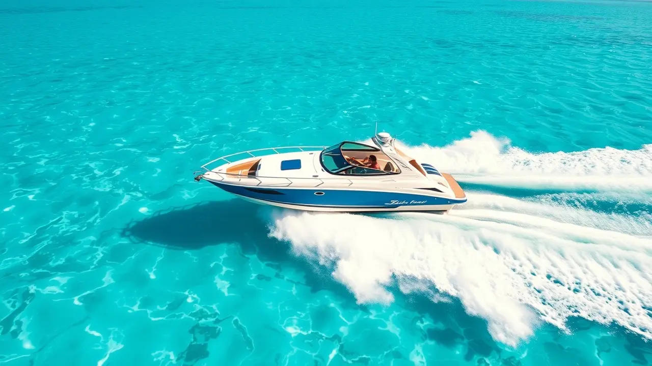 Lancha navegando em águas cristalinas