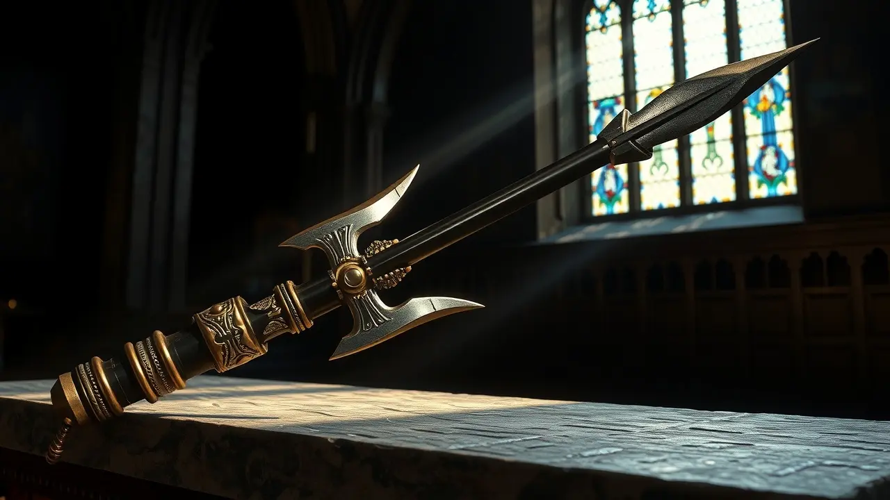 Lança do Destino em altar de pedra