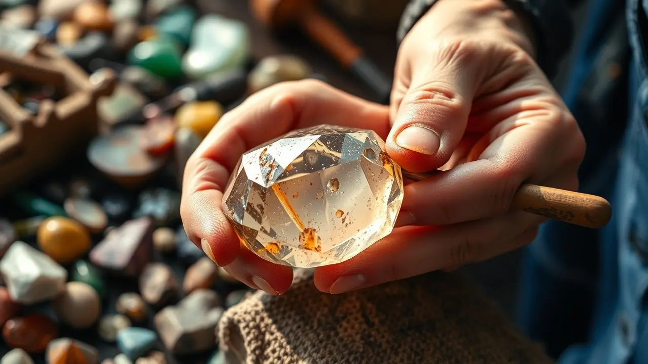 Mãos lapidando pedra preciosa