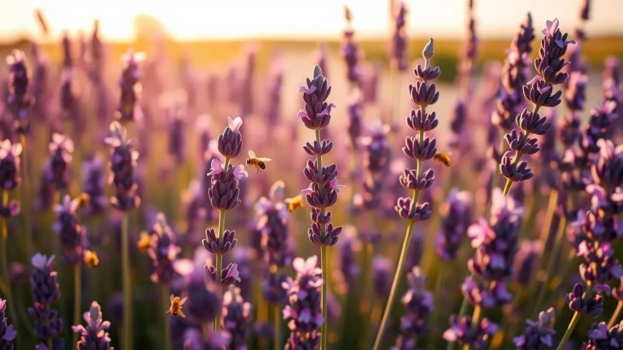 Campo de lavanda roxa em flor
