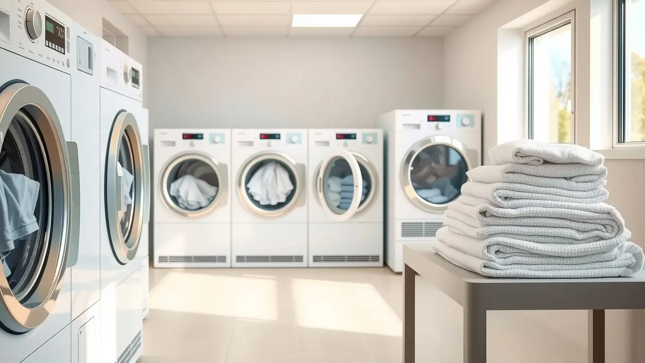 Sonhar com Lavanderia: Descubra os Significados Ocultos! Lavanderia organizada e moderna com roupas limpas.