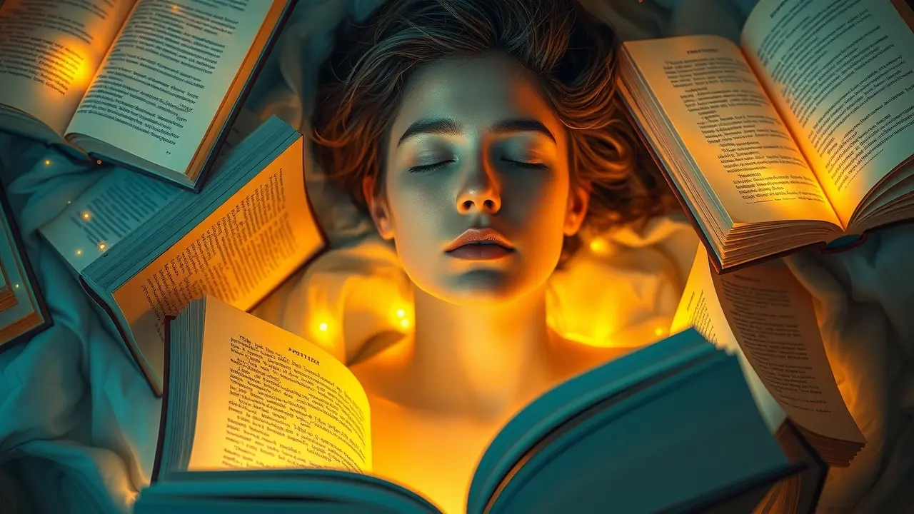 Sonhar com Leitura: Descubra os Significados e Interpretações Pessoa flutuando entre livros em um sonho.