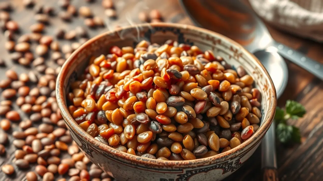 Tigela de lentilhas cozidas.