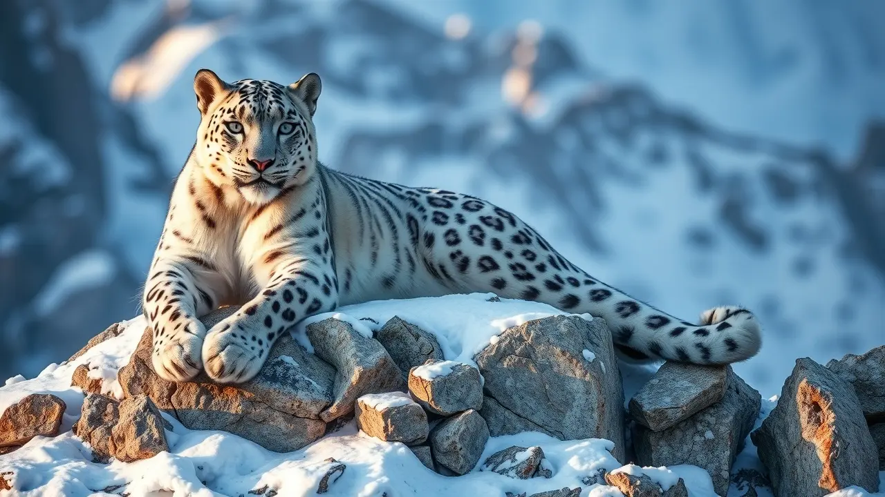 Sonhar com Leopardo-das-Neves: Desvende o Significado Oculto Leopardo-das-neves imponente em montanha nevada.