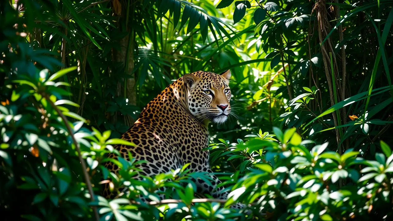 Leopardo na selva, olhar atento e poderoso
