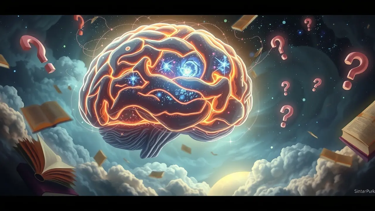 Sonhar com Lexor: Desvende os Significados e Simbolismos! Cérebro brilhante com galáxias representando o conhecimento (Lexor)