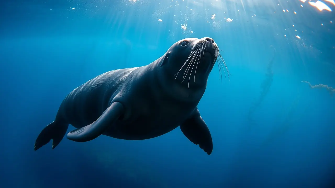 Sonhar com Leão-Marinho: Desvende os Significados e Simbolismos Leão-marinho nadando em águas cristalinas