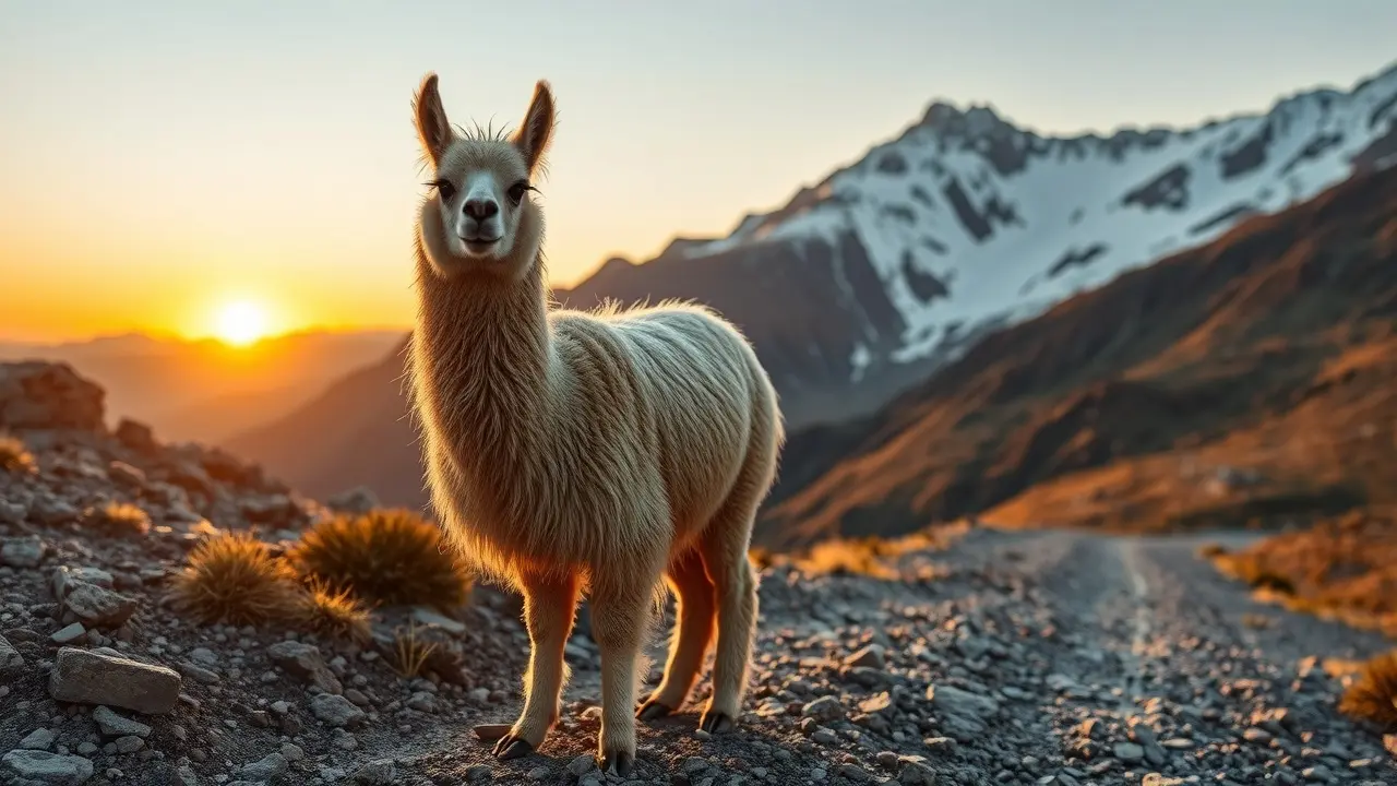 Significado de Sonhar com Lhama: Desvende os Mistérios! Lhama na montanha ao pôr do sol