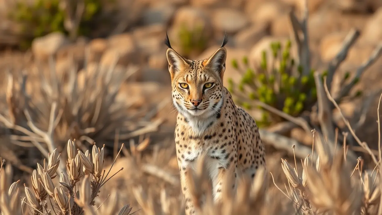 Lince-ibérico camuflado na vegetação
