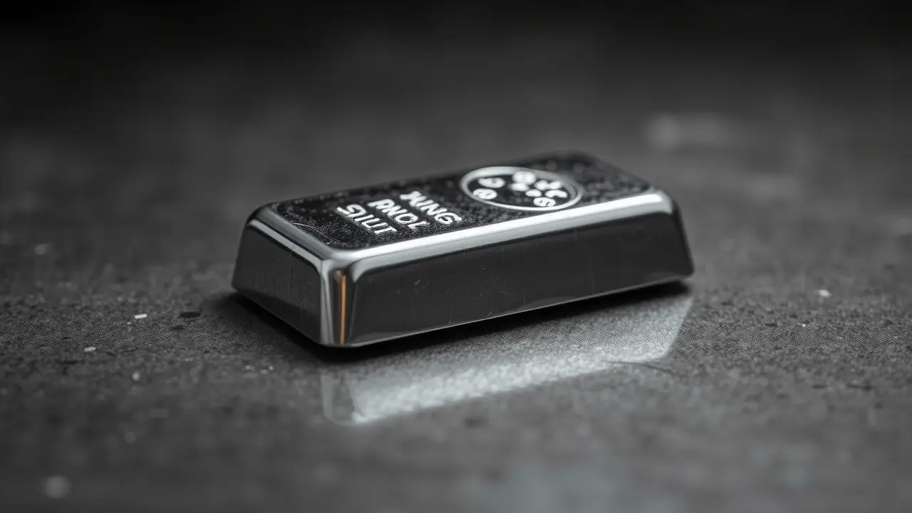 Lingote de prata brilhante em superfície escura