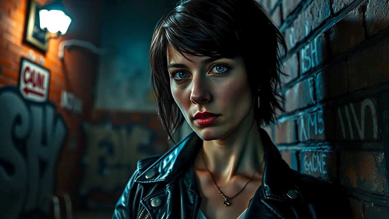 Sonhar com Lisbeth Salander: Desvende os Mistérios do Subconsciente Lisbeth Salander em ambiente urbano noturno