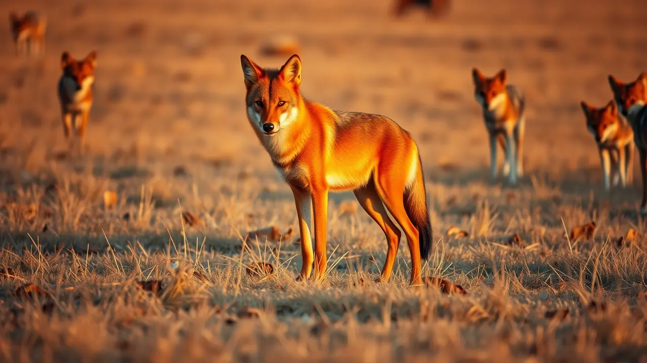 Lobo-guará solitário na savana ao entardecer