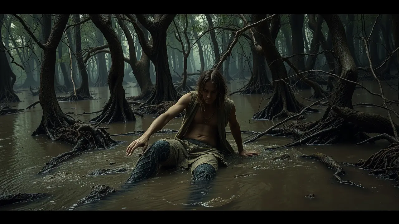 Sonhar com Lodo: Descubra os Significados Ocultos! Pessoa tentando sair de um pântano lamacento.