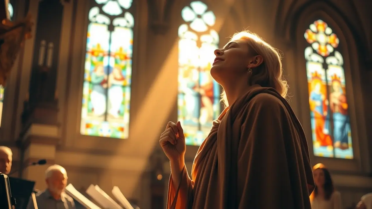 Significado de Sonhar com Louvor: Uma Análise Detalhada Pessoa cantando louvor em igreja ensolarada
