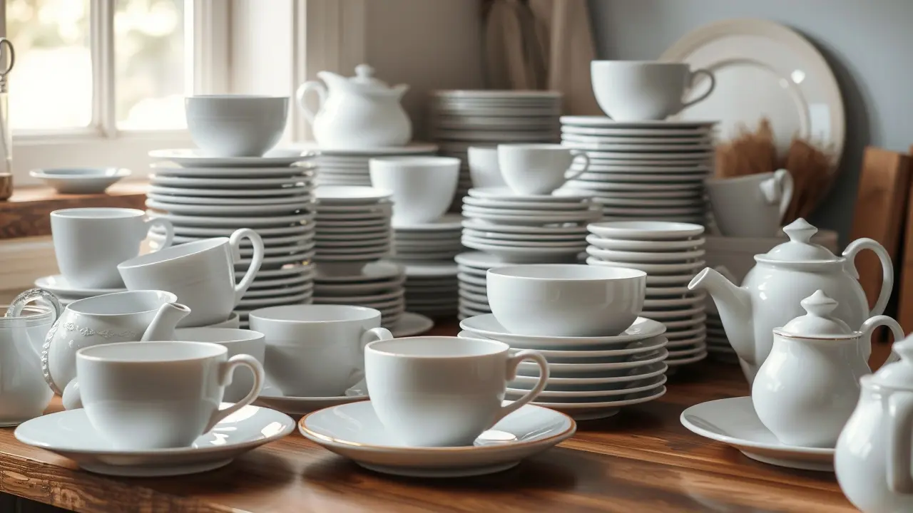 Louças brancas limpas e organizadas