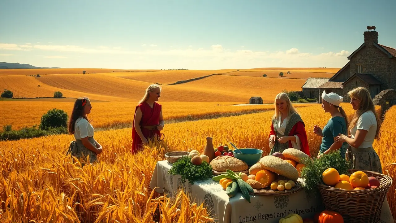 Celebração de Lughnasadh em campo de trigo dourado