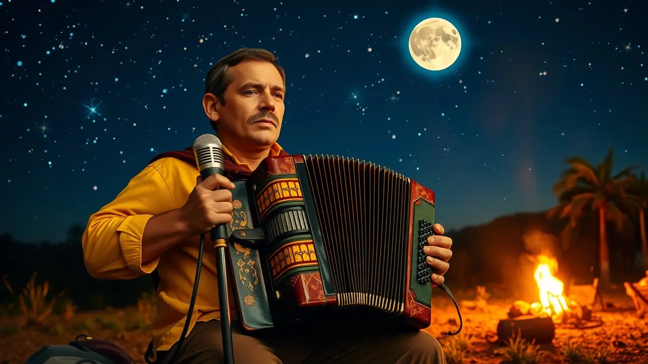 Ilustração de Luiz Gonzaga tocando sanfona no sertão