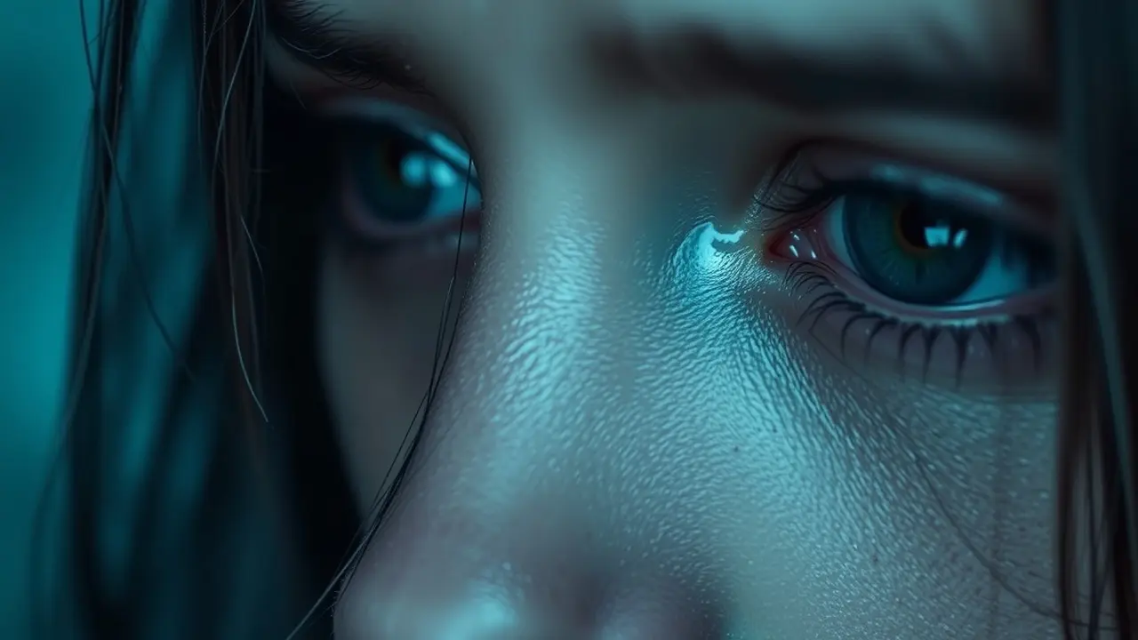 Rosto com lágrimas nos olhos