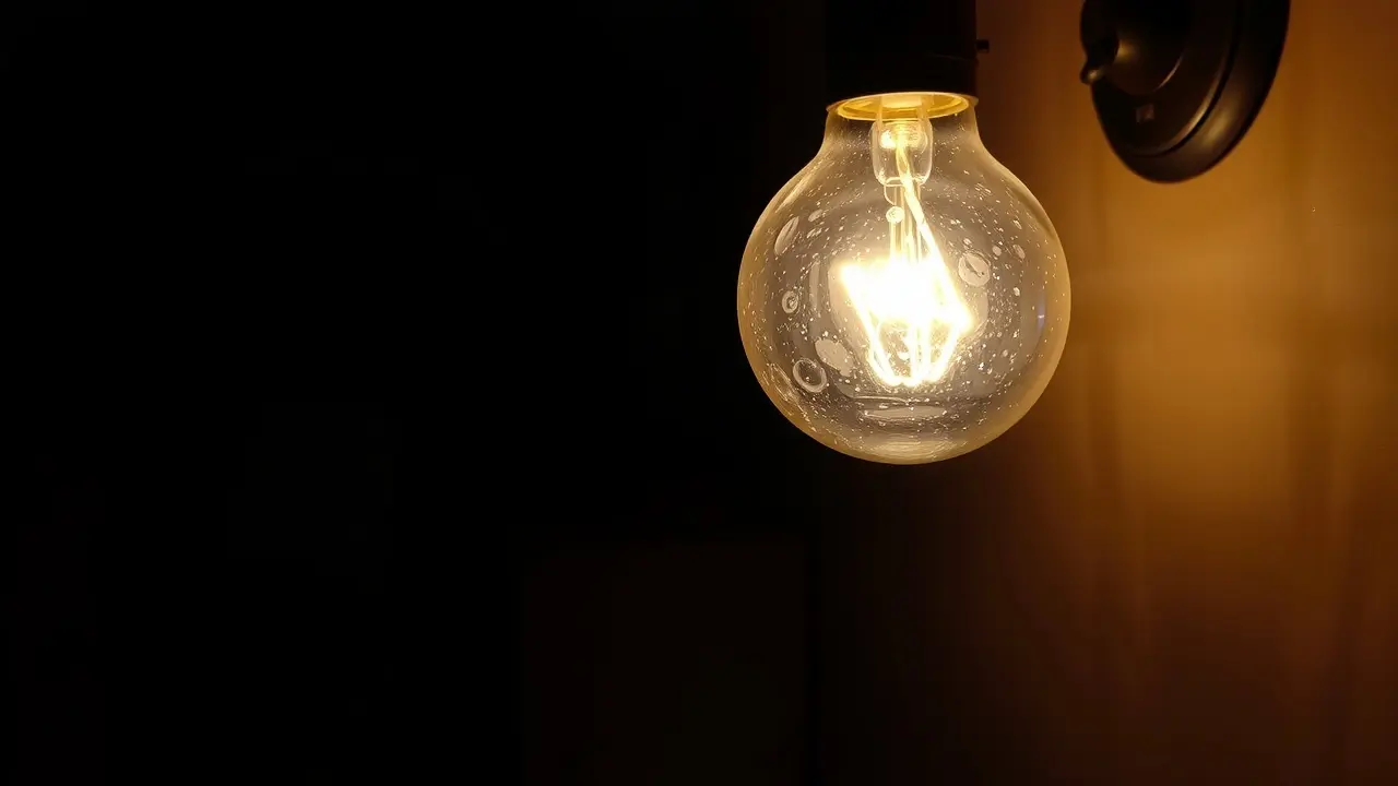 Lâmpada brilhando em um quarto escuro.