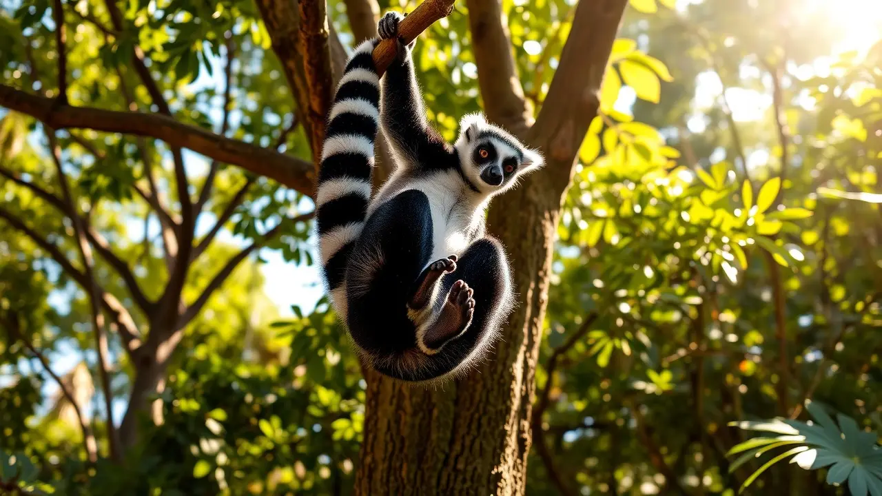 Sonhar com Lêmure-de-Cauda-Anelada: Desvendando os Significados Lêmure-de-cauda-anelada brincando na floresta.