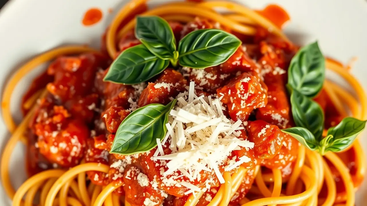 Prato de macarrão fumegante.