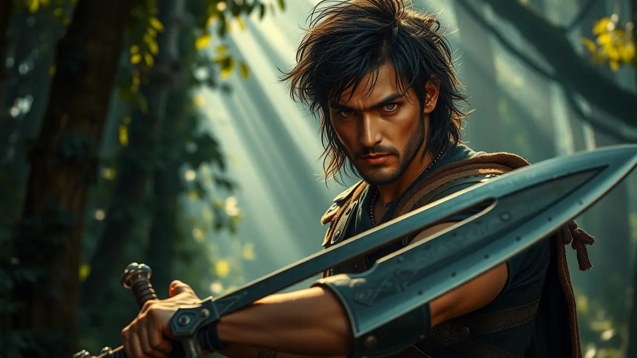 Madmartigan empunhando espada na floresta