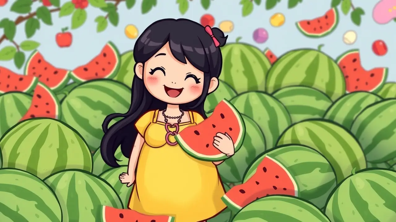 Sonhar com Magali: Descubra os Significados e Interpretações Magali sorrindo com melancia.