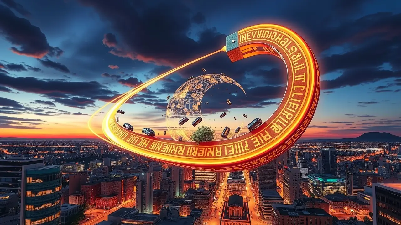 Magneto gigante atraindo objetos da cidade