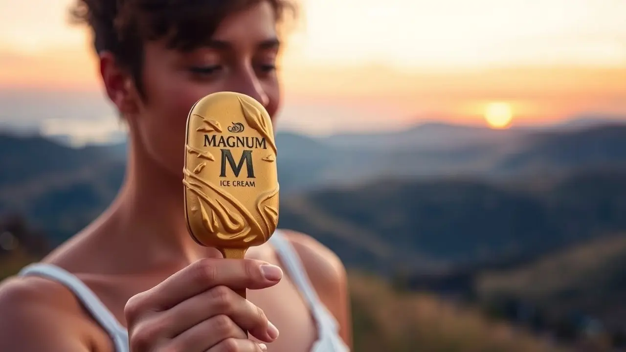 Pessoa admirando um Magnum dourado