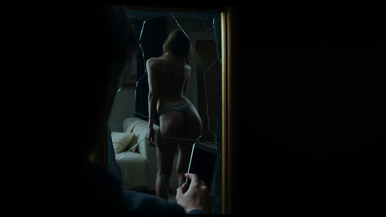 Reflexo distorcido de pessoa magra