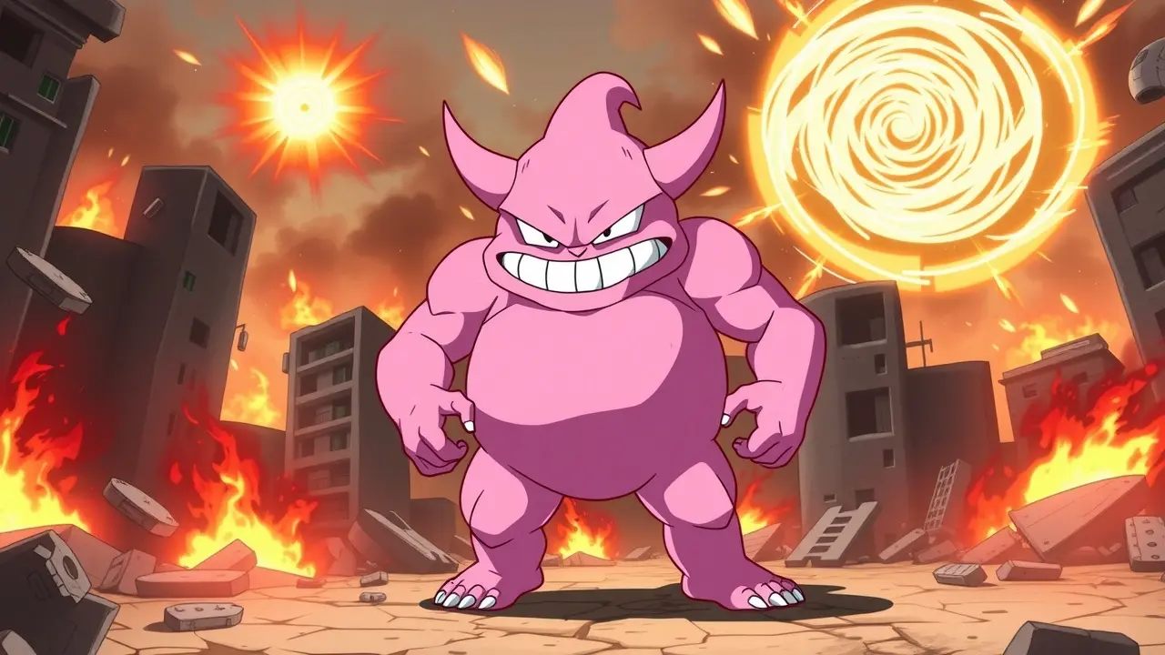 Ilustração de Majin Boo, personagem de Dragon Ball Z.