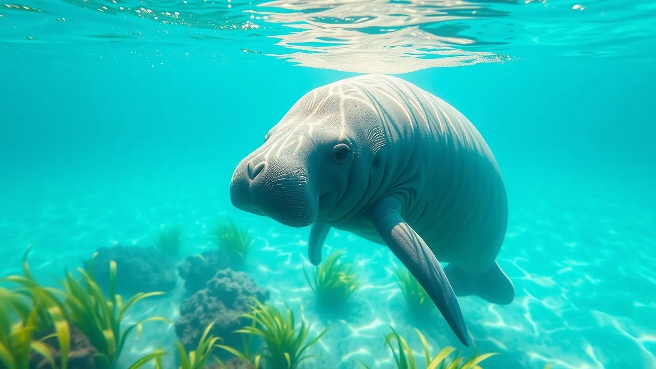 Manati nadando em águas claras
