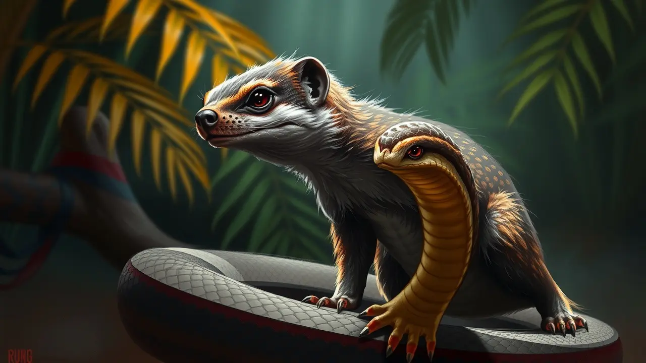 Sonhar com Mangusto: Decifre os Significados e Simbolismos! Mangusto enfrentando cobra em sonho