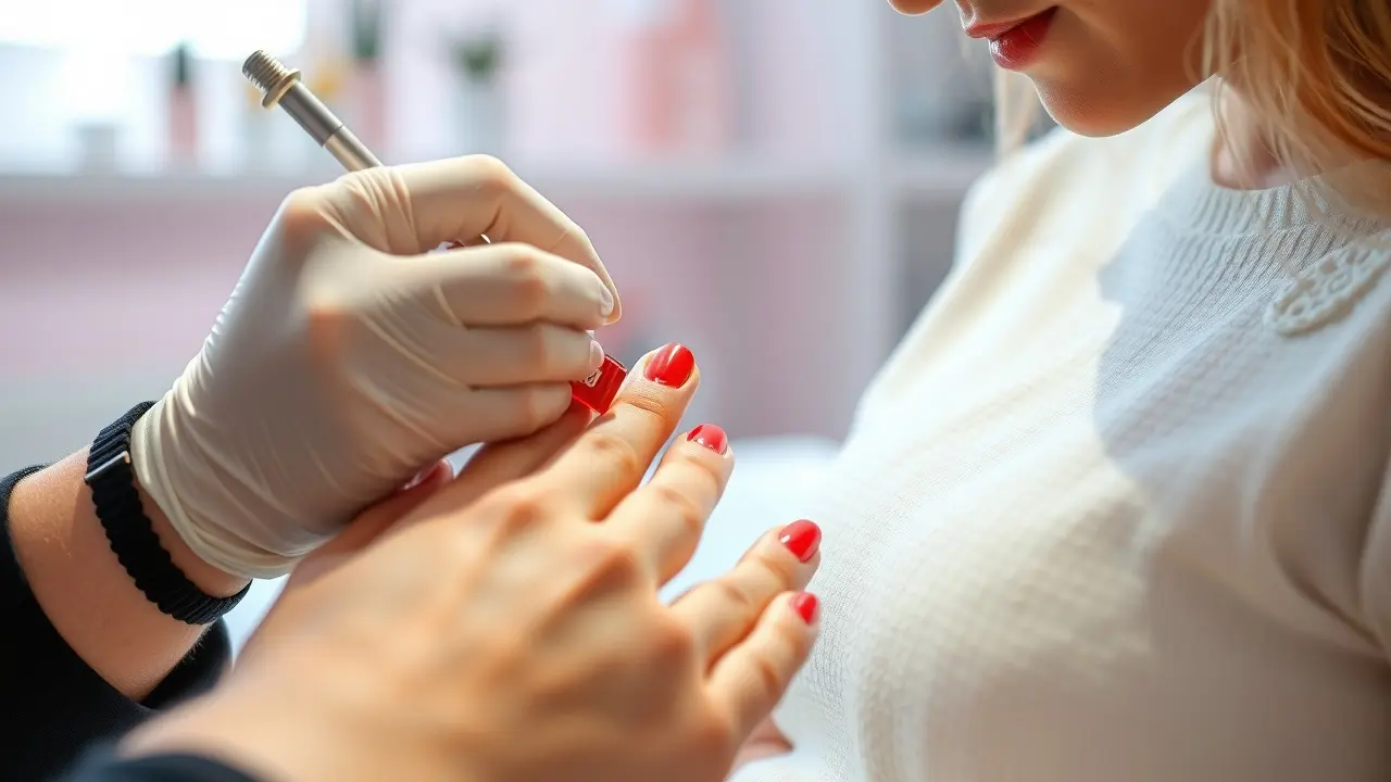 Sonhar com Manicure: Descubra os Significados Ocultos! Mulher fazendo as unhas com esmalte vermelho.