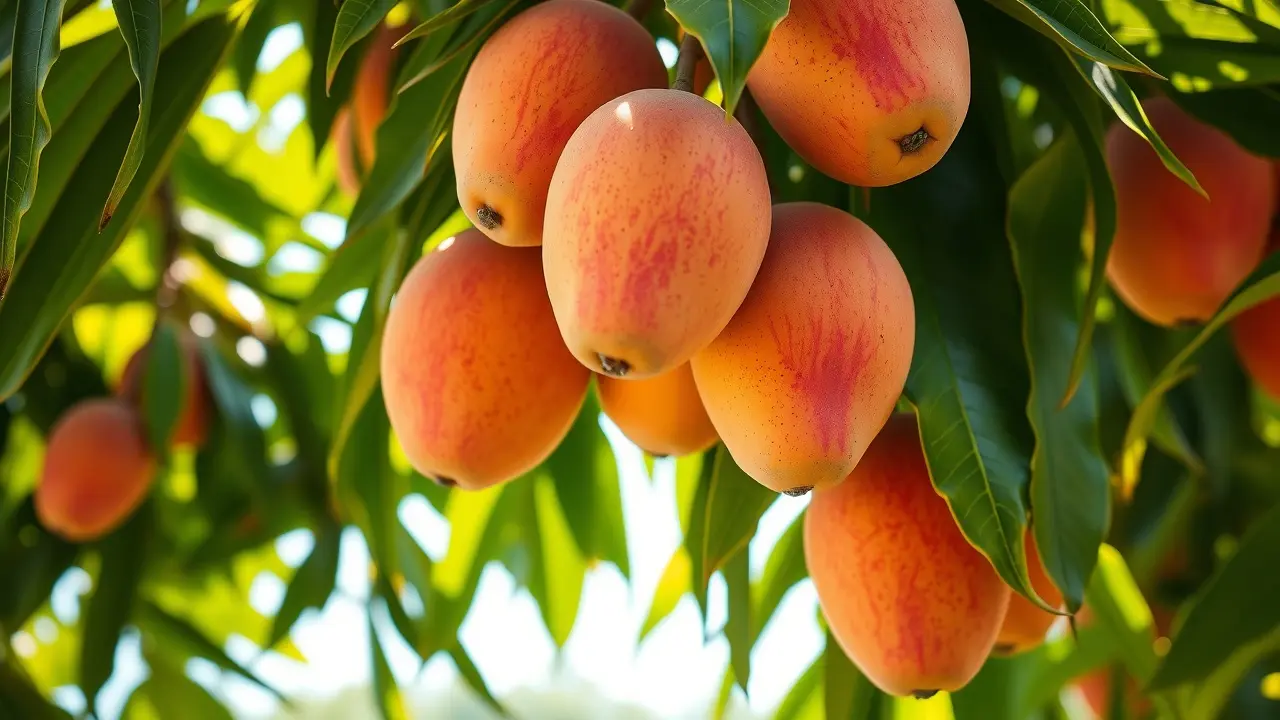 Manga madura pendurada na árvore