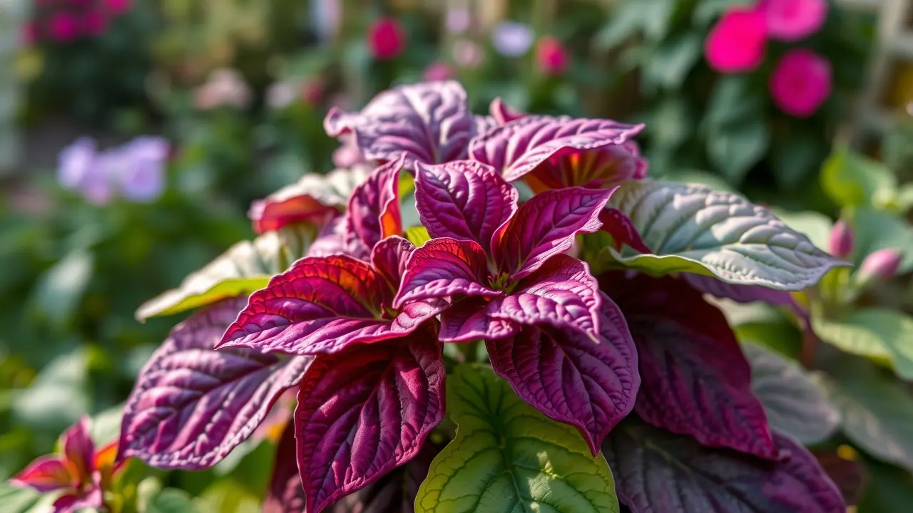 Manjericão-roxo vibrante em close-up