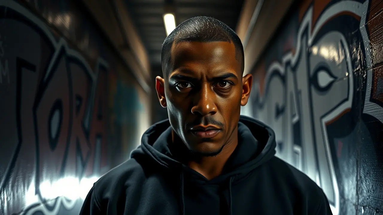 Significado de Sonhar com Mano Brown: Desvendando as Mensagens do Racional MC’s Mano Brown em um beco grafitado