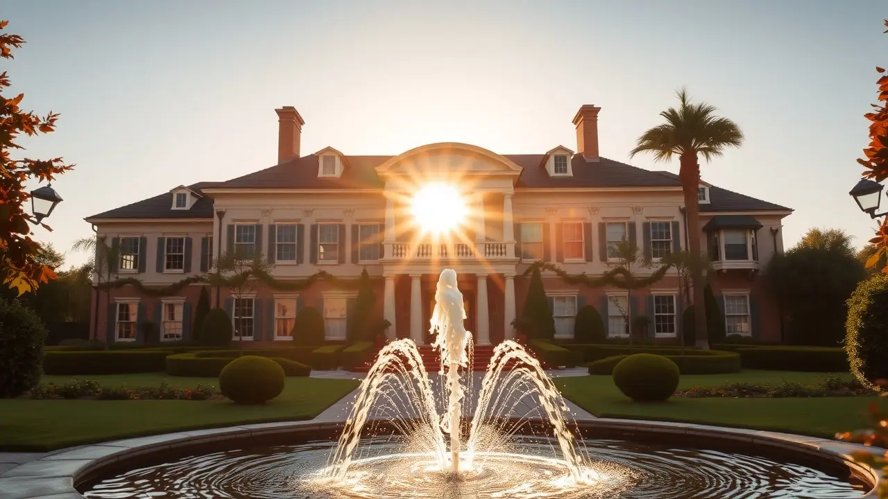 Mansão luxuosa com jardins bem cuidados